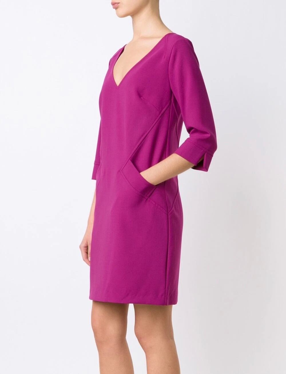 Trina Turk Dress 0 Women’s Silvia V-Neck Shift Chic Cocktail Boysenberry $328